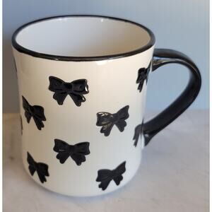 Beautiful Peppermint & Pine Coquette Bows Large Coffee Mug White with Black Bows